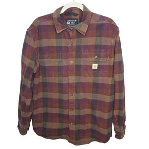 Carhartt Men's Heavyweight Flannel Shirt M Loose Fit Button Front Workwear